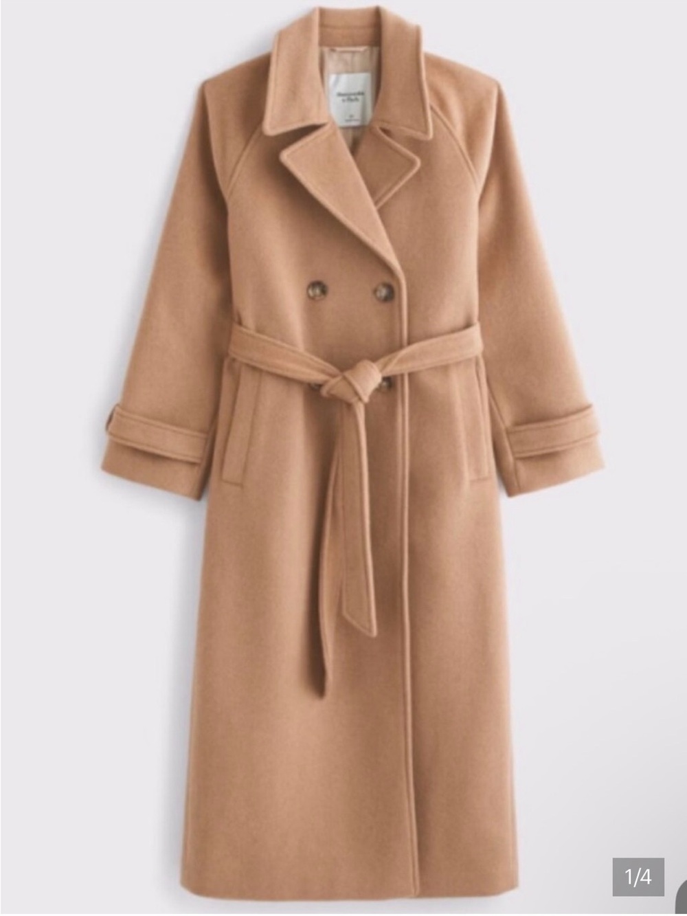 Abercrombie & Fitch Long Tan Double-Breasted Trench Coat